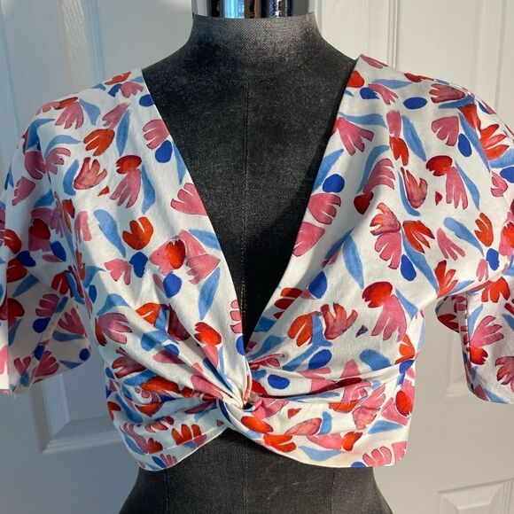 AMUR Cropped Top Front Twist Blouse Size Small - Picture 1 of 9